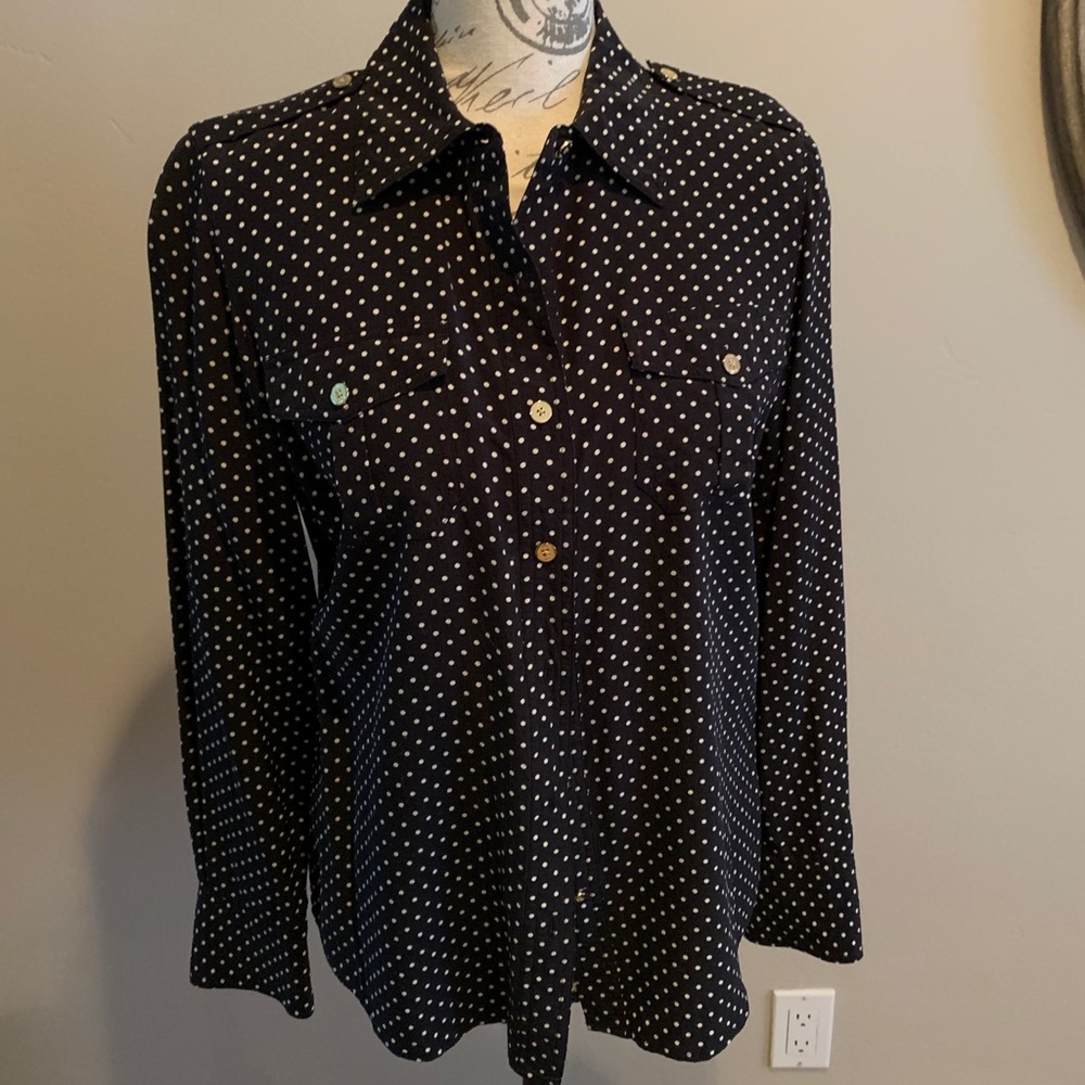 Tory Burch black and white silk button down shirt